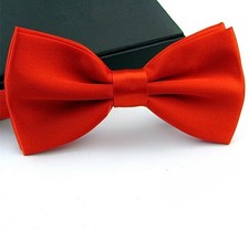 Bright Red Pre-Tied Bow Tie for Tuxedo, Satin Matching Adjustable Band US Seller picture