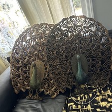 Rare 1960s MCM Burwood Peacock Wall Decor Set of 2 picture