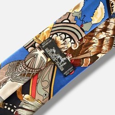 Hermes Silk Tie Mens Blue Native American Archer Graphic Vintage Kermit Oliver picture