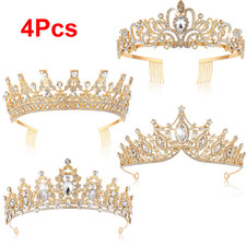 4 Pcs Birthday Crowns for Women Elegant Queen Gold Crystal Crowns Wedding Tiaras picture