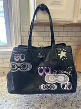 Coach Poppy Black Purple Signature Applique Kisslock Tote NEW W/ TAGS Rare picture