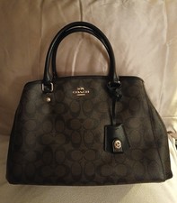 Coach Margot Medium Carryall Black/Brown Signature Coated Canvas Satchel picture