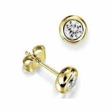 Trending 0.60Ct Round Cut Natural Diamond Bezel Set Stud Earring 14k Yellow Gold picture