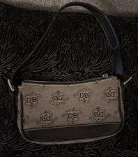 Vintage Rare Dooney & Bourke Brown Monogrammed Leather Trim Mini Zip Bag picture