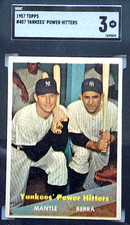 1957 TOPPS #407 YANKEES' POWER HITTERS MICKEY MANTLE YOGI BERRA SGC 3 VG HOF picture