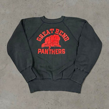 True Vintage 1960s Black Single-V Raglan Sweatshirt Red Flock Print Graphic (M) picture