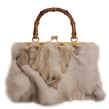 Real Fox Fur Handbag – Vintage Kisslock Purse with Handle, Patchwork from Eth... picture