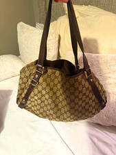 100% Authentic Gucci Abbey GG Canvas D-Ring Tote Bag Brown Leather 130736 picture