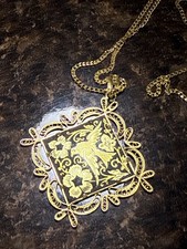 Vintage Damascene Necklace Griffin Bird Filigree Pendant 24