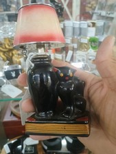 Vintage 1940's To 1950's Evanus Black Cat Table Lighter Enamel Lamp Shade  picture