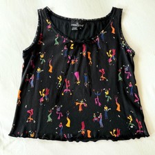 Carole Little Sport Vintage 90s Novelty Print Tank Top Black Abstract Art Medium picture