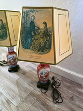 MINT Vintage Pair Japanese Imari Porcelain Table Lamps &La Mode Illustrée Shades picture
