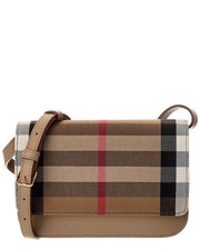 NEW BURBERRY MADISON BEIGE CHECK CANVAS LEATHER CROSSBODY SHOULDER BAG picture