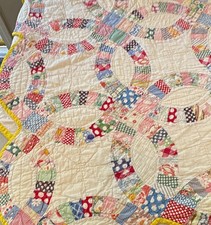 Handmade Double Wedding Ring Double Quilt Cotton Vintage Quilted Floral picture