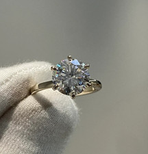 IGI 3 Ct Round Cut VS1 Lab Grown Diamond 6 Prong Solitaire Ring 14K Yellow Gold picture