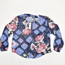 NEW Chico's Women's Blouse Crew Polyester Multicolor Size 3 Medallian Blooms picture