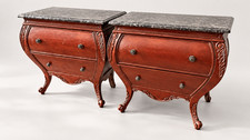 Antique French Style Bombe Chest of Drawers Marble Top (Pair) Carved Wood picture