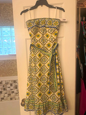 Antonio Melani White Blue Yellow Green Floral Strapless A-Line Midi Dress 2 picture