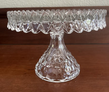 Stunning Vintage Fostoria American Cubist Round Pedestal Cake Stand w/Rim picture