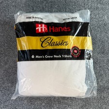 VTG 90s Hanes T-Shirts XL White Cotton Classics 6-Pack Crew Neck Single Stitch picture