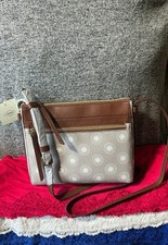 Fossil Felicity Grey & White Multi Coated Canvas Leather Trim Zip Crossbody picture