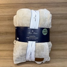 New BROOKS BROTHERS Queen Size Cream Beige Badge Logo Oversized Plush Blanket picture