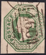1847 SG55 1s GREEN EMBOSSED CUT SQUARE 3 LARGE MARGINS LIVERPOOL SPOON CAT £750 picture