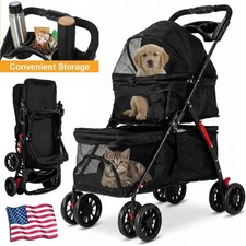 Full-Window Double Pet Stroller 4 Lockable Wheels for Cats & Dogs, with Cup Hold picture