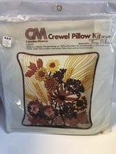 Vintage Erica Wilson 1973 Crewel Pillow kit Wheat & Flowers Golden Color 7312 CM picture