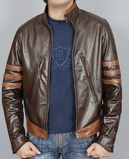 X-MEN Origins Logan Wolverine Brown Leather Jacket Halloween Costume Biker picture