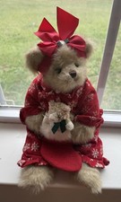 The Bearington Collection The Perfect Present Bear 14” Red Pajamas Christmas picture