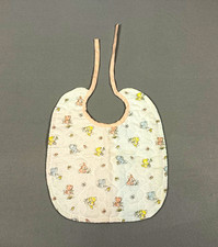 VTG Quilted Baby Bib Tie Neck Pastel Nursery Animals Bunny Bear Mouse Retro Pink picture