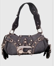 Vintage Guess Black Ostrich Shoulder Bag Studded Y2K Handbag big metal RARE picture