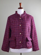 TALBOTS NWT $228 Fringe Houndstooth Tweed Lined Button Up Jacket Top Size 16 picture