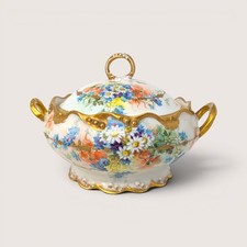 Antique Coronet Limoges Porcelain Tureen Floral Gold Hand Painted Covered Dish picture