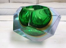 Vtg MCM  Green Glass 60s Diamond Murano Ashtray or Vide Poche by Flavio Poli picture