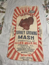 VTG Wayne Turkey Turkey Growing Mash 100 Pound Cloth Feed Bag (read) Chicago picture