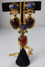 Vintage Unsigned Givenchy Goldtone Scarab EGYPTIAN Revival Necklace & Earrings picture