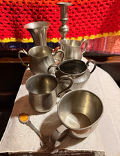 Vintage Mid-Century Solid Pewter 8-Piece Collection Lot - Marked Makers picture