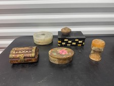 Vintage Ornate Stone Bone Inlay Decorative Objects Lot picture