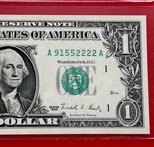 1988 $1 DOLLAR BILL ( BOSTON A ) Fancy 2222 Block A-A UNCIRCULATED picture
