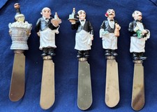 Vintage Waiter Guy Buffet Cheese Spreaders Stainless Knives Set of Four picture