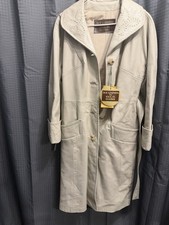Vintage Dan Di Modes 24K Leather Coat Women's 16 Ivory Long NWT picture
