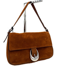 AUTH $495 Staud Harlow Medium Front Flap Suede Shoulder Bag In Tabac picture