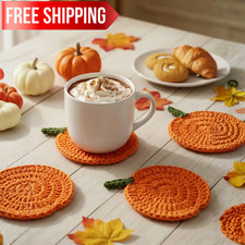 4pcs Handmade Crochet Pumpkin Coasters Pumpkin Pattern Beverage Mats Coffee Mats picture