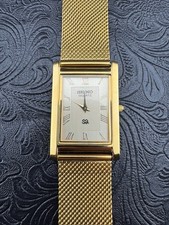 GOLD WHITE Vintage Seiko Slim Quartz Men’s Wrist Watch picture