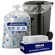 Plasticplace 95-96 Gallon Trash Bags, Clear, 2.0 Mil, 25 Bags picture
