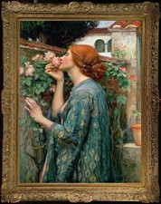 Hand Painted Classical Oil Painting Lady Smelling Pink Roses Art Vintage Style picture