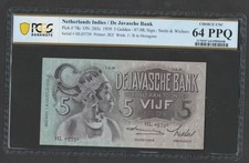 Netherlands Indies 5 Gulden 1939 P78c UNC PCGS64PPQ picture