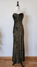 New Anthro Maxi Dress Size Medium Olive Green Velvet Pleated High Slit Strapless picture